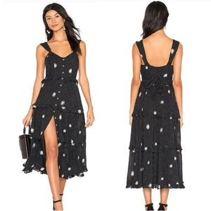 Free People Daisy Chain Midi Black Ruffle Dress NWT